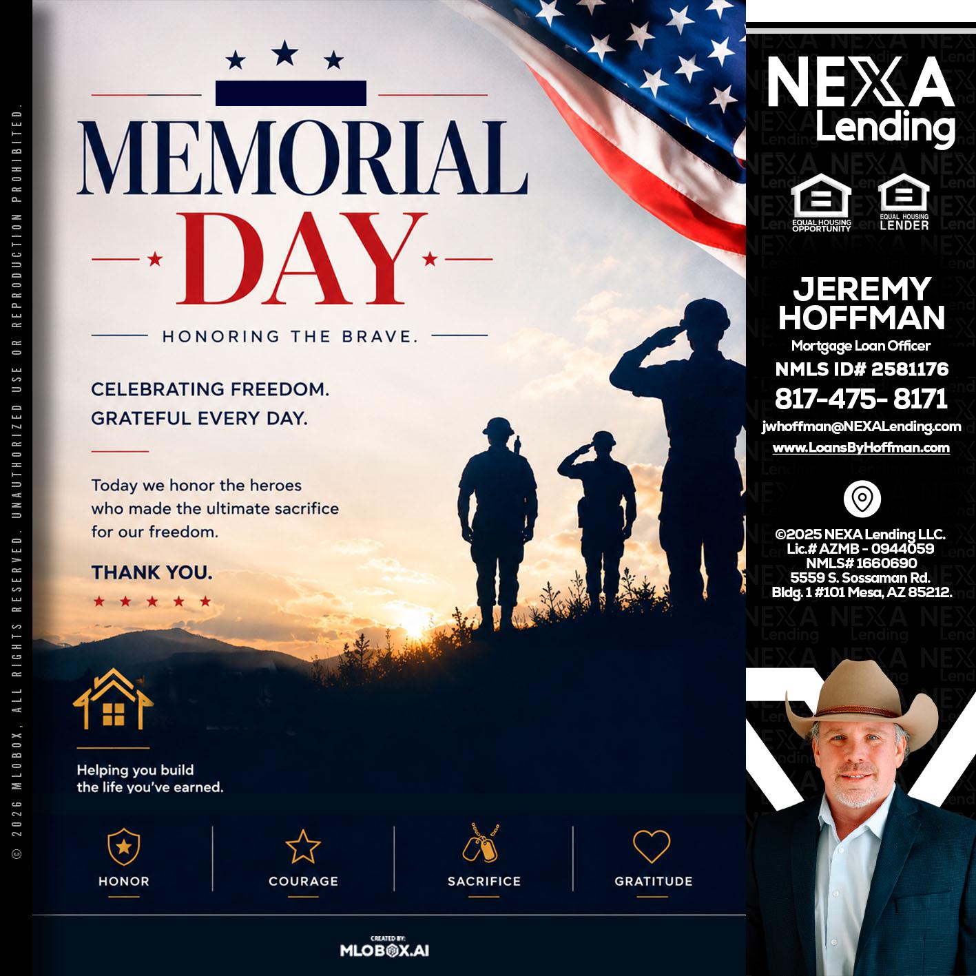 MEMORIAL DAY - Jeremy Hoffman -Mortgage Loan Officer